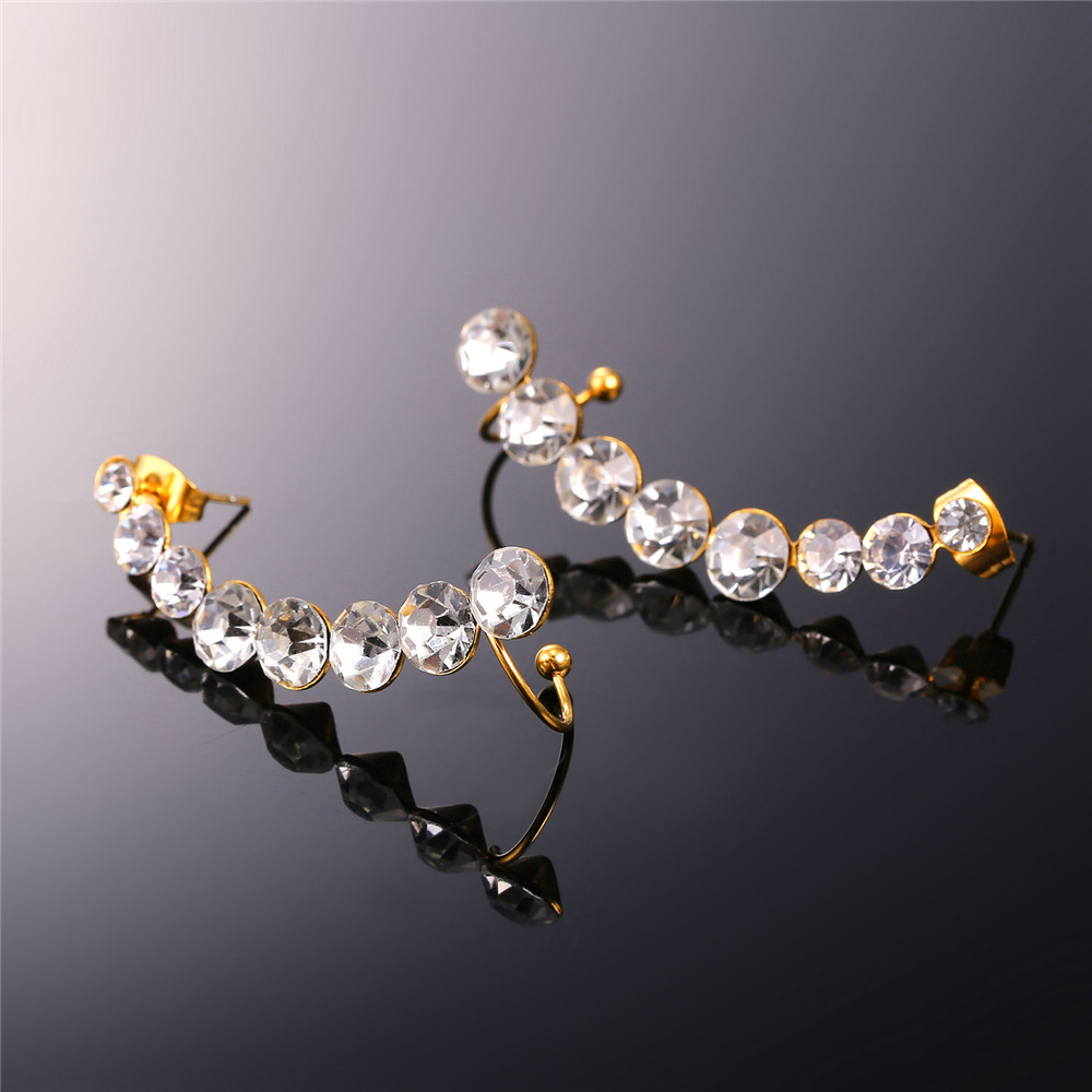 Caterpillar Statement Earrings - 7 Stud Crystal Cuffs Lightweight