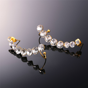 Caterpillar Statement Earrings - 7 Stud Crystal Cuffs Lightweight