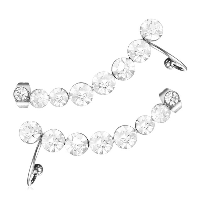 Caterpillar Statement Earrings - 7 Stud Crystal Cuffs Lightweight