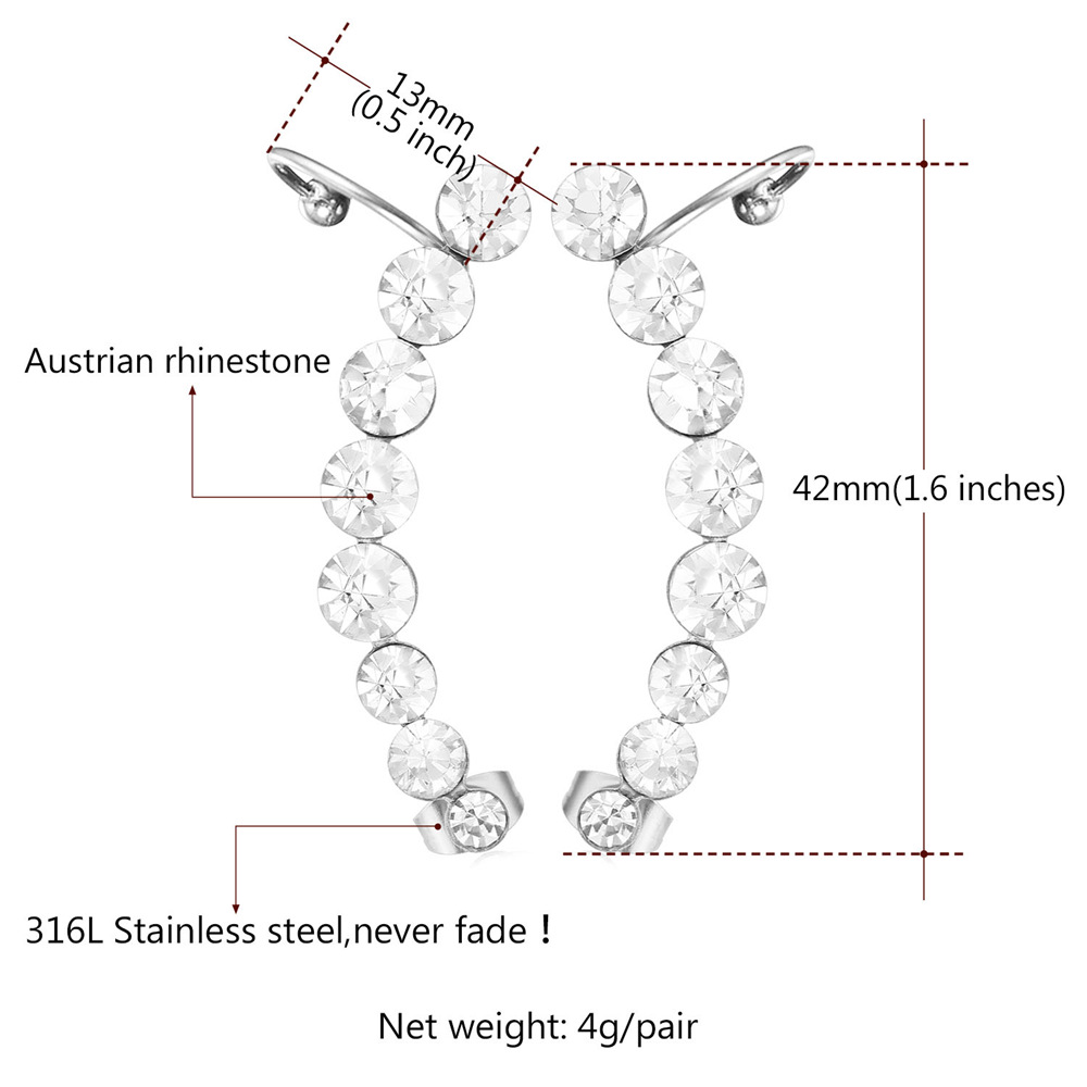 Caterpillar Statement Earrings - 7 Stud Crystal Cuffs Lightweight